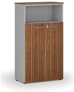 Szafa biurowa kombinowana PRIMO GRAY, drzwi na 3 poziomach, 800 x 420 x 1434 mm, szary/orzech