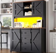 Meble kuchenne 115x40x175 cm - z 4 frontami i 2 szufladami - z oświetleniem LED - styl wiejski - czarny