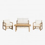 Zestaw Ogrodowy Z Dwuosobową Sofą, 2 Fotelami I Stolikiem Kawowym 90x50 Cm Z Bambusa Livayna Bambus - Sklum