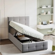 Łóżko z pojemnikiem 90x200 cm, Łóżko dziecięce z regulowanym zagłówkiem - szary aksamit (bez materaca)