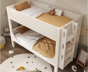 Łóżko piętrowe 90×200 cm - możliwość podziału na 2 pojedyncze łóżka - z demontowaną drabiną - Drewno lite + MDF - Białe (bez materaca)