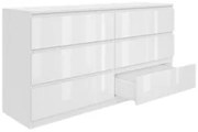 Komoda BASIC 6 szuflad – Biała połysk | 140x75x40 cm