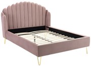 Łóżko z wypukłym zagłówkiem – 140 × 190 cm – welur – kolor pudrowy różowy - SAGALI