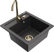 Mexen Vito zlewozmywak granitowy 1-komorowy z baterią kuchenną Telma, czarny nakrapiany - 6503-76-670200-50