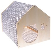 Drewniany domek dla kotów z tkaniną w kolorzeszarym, 51,5 x 39,5 x 38 cm