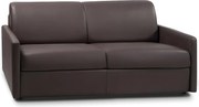 Kanapa 3-osobowa rozkładana typu express z brązowej ekoskóry z siedziskiem z pianki z pamięcią kształtu - Powierzchnia spania na szerokich listwach 140 cm - Materac 14 cm CALIFE
