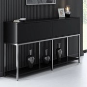 Komoda – 150 cm x 80 cm x 30 cm – Czarno-srebrna – Płyta wiórowa