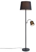 Klasyczna lampa podłogowa czarna z czarnym kloszem i lampką do czytania - Retro