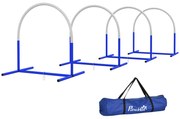 PawHut Zestaw Agility dla Psów, trening początkujących, 4 łuki, z torbą transportową, niebieski+biały, 88 x 64 x 95 cm