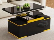 Nowoczesny stolik kawowy regulowany 100x50x43cm - z 4 taborecikami do przechowywania - 1 szuflada - Czarny