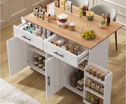 Mobilna wyspa kuchenna - Rozsuwany blat - 2 szuflady + drzwi szafki do przechowywania - Biały