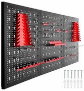 Metalowy organizer ścienny na narzędzia z haczykami i schowkiem