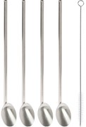 Metalowe słomki z wykończeniem w formie łyżek, 4 sztuki + czyścik