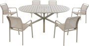 Zestaw mebli ogrodowych z aluminium : okrągły, rozkładany stół o dł. 150/200 cm i 6 składanych foteli - Taupe - VELYRA marki MYLIA