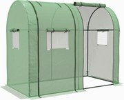 Mini tunel cieplarniany Outsunny, tunel dla roślin, z 2 strefami do uprawy, rolowane drzwi, 185 x 94 x 150 cm, Zielony