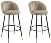 Zestaw 2 stołków barowych z weluru i metalu - Beżowy - ELIRAM