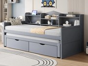 Łóżko banquette 90x200cm z drewna - z łóżkiem wysuwanym 90x190cm i 2 szufladami - z gniazdem USB - Szary