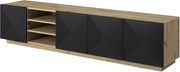Szafka RTV Asha 200 cm z ryflowanym frontem i wnęką - artisan / czarny mat
