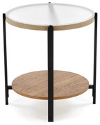 Okrągła mała ława z półką naturalny/szkło 53/55 cm KAMALA S