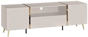Szafka RTV 2-drzwiowa z 1 szufladą i 1 wnęką - Beżowy i Złoty - MARZIALO