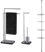 Narożna, teleskopowa półka, stojak na ręczniki, papier toaletowy i szczotkę do wc NOBLE BLACK - zestaw, WENKO