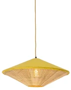 Lampa wisząca w stylu country, żółty welwet z rattanem, 60 cm - Frills CanWiejski/ Rustykalny / Vintage Oswietlenie wewnetrzne