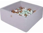 Kwadratowy Suchy Basen Z Piłeczkami 7cm Dla Dziecka, 110x110x40cm/400 Piłek, Bawełniany, Jasnoszary, Piłki: Białe, Złote, Transparentne, Miętowe - Meowbaby®