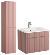 Wisząca szafka łazienkowa w kolorze różowym z prążkowaną fakturą, z wpuszczaną umywalką i słupkiem – 60 cm – SATARA