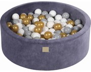 Okrągły Suchy Basen Z Piłeczkami 7cm Dla Dziecka, 90x30cm/200 Piłek, Welurowy, Szaroniebieski, Piłki: Złote, Szare, Białe - Meowbaby®