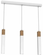 Lampa wisząca, potrójna, biała, złota, nad stół SOLO SAWN WHITE / PATINATED WOOD 3x mini GU10