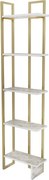Nowoczesny regał na książki Glamour, biało-złoty, wysokość 180 cm | Płyta wiórowa pokryta melaminą, grubość 18 mm, metalowa rama | Stylowe r