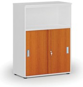 Szafa biurowa kombinowana z drzwiami przesuwnymi PRIMO WHITE, 800 x 420 x 1087 mm, biały/wiśnia
