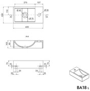 Umywalka ścienna BA18 z odlewu mineralnego