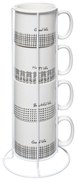 Filiżanki ceramiczne na stojaku LIFE, 240 ml, 4 sztuki