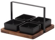 Zestaw miseczek na przekąski na drewnianej tacy, 4 naczynia