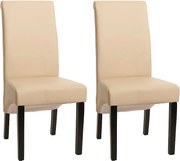 Krzesło do jadalni Cesena (zestaw 2 sztuk),  Skóra, kremowy, ciemne nóżki