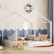 Łóżko dziecięce 140x200 cm z stelażem, metalowe, białe – bez materaca