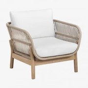 Fotel Karvia Z Aluminium I Drewna Akacjowego Jasny Akacjowy Brąz & Tkaniny Biała - Sklum