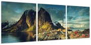 Obraz wioski rybackiej w Norwegii (z zegarem) (90x30 cm)