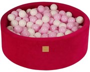 Okrągły Suchy Basen Dla Dziecka 90x30cm/200 Piłek 7cm, Welurowy, Magenta, Piłki: Białe, Pastelowy Róż - Meowbaby®