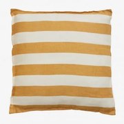 Kwadratowa Poduszka 45x45 Cm Z Lnu Trakos Biała - Curry Żółty - Sklum