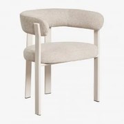 Krzesło Jadalniane Z Podłokietnikami, Tapicerowane I Żelazne Jolie Gardenia Biel & Tkanina Bouclé W Kolorze Kremowo-beżowym - Sklum