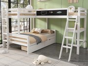 Łóżko piętrowe 2x90x200cm + 140x200cm z drewna - z biurkiem i 2 szufladami - Białe