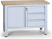 Stół warsztatowy G6, 3 szuflady, 1 szafka, 1200 x 600 x 860 - 900 mm, szary