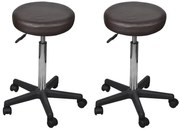 Brązowy zestaw dwóch tapicerowanych taboretów na kółkach W6-B81