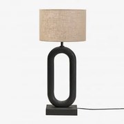 Lampa Stołowa Z Drewna Mango Tiberia Nizina Czarna & Jasny Piaskowy Brąz Ø30 Cm - ↑20 Cm Arlina - Sklum