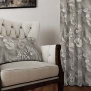 Zasłona w kwiaty ozdobna subtelny wzór szaro-beżowa nowoczesna - szer. 150 cm