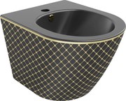 Mexen Lena bidet wiszący, czarny mat/złoty wzór kratka - 35224879