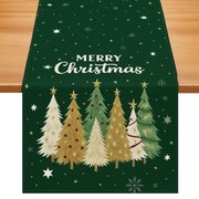 Lniany świąteczny bieżnik STARLIT TREES 33x180 cm, zielony