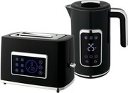 HOMCOM Zestaw czajnik i toster z ekranem dotykowym LED, 1,7 l, 2 szczeliny, różne tryby i funkcje, Czarny